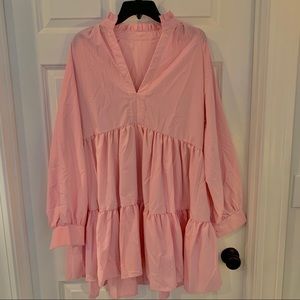 Baby Pink Notch Neck Smock Dress